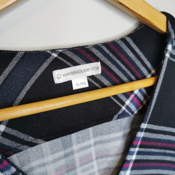 Warehouse One Gathered Front Plaid Top Size XL - Picture 4 of 5